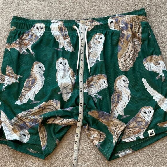 Lumberlegs Mens Owl Print Mesh Athletic Gym Shorts Size 3XL Green Lined NWT - Picture 8 of 9